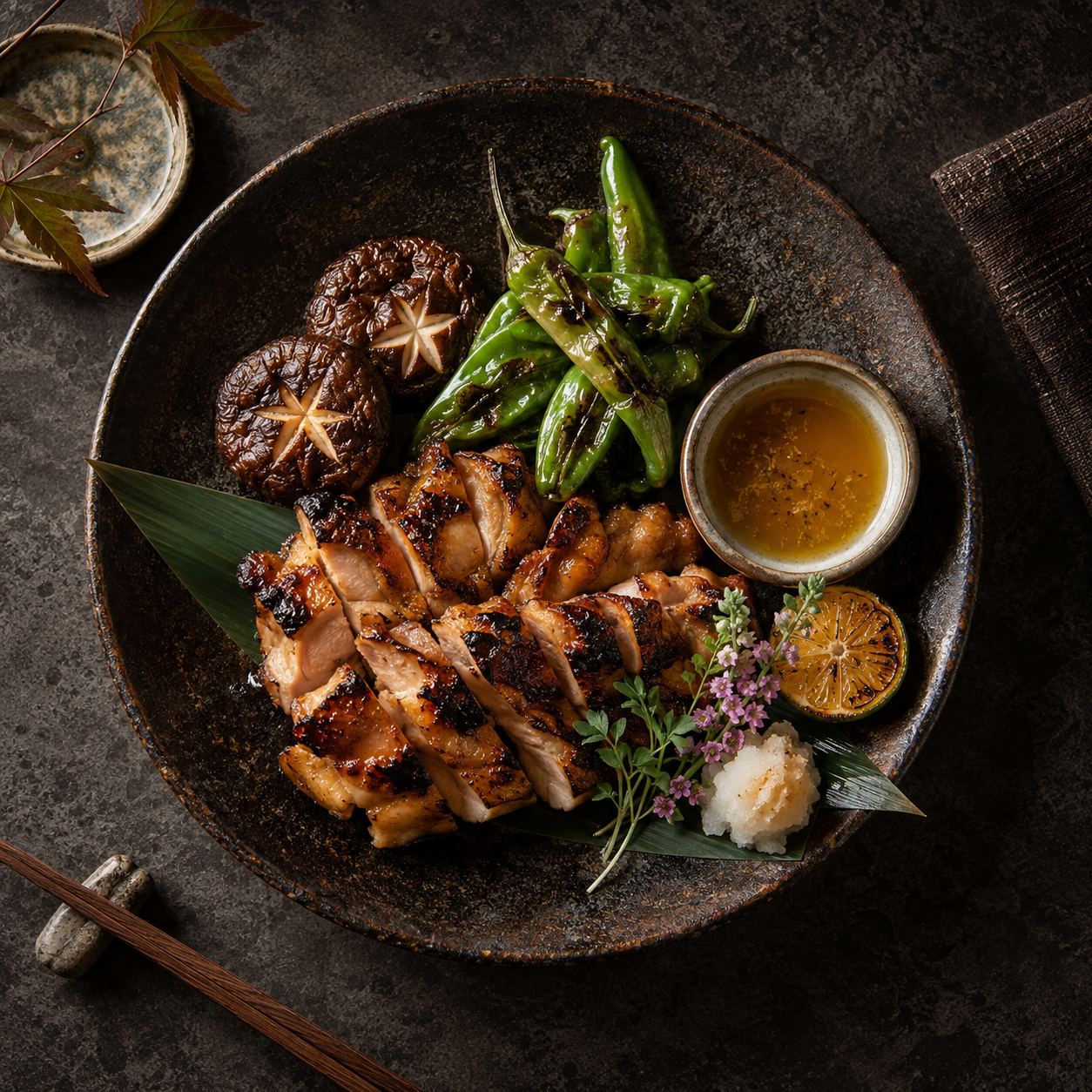鶏と季節野菜の炭火料理